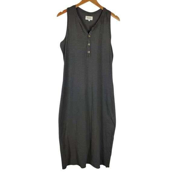 MATE THE LABEL AVERY HENLEY Midi Cotton Knit DRESS Sz L CHARCOAL GRAY Sleeveless - Picture 2 of 11